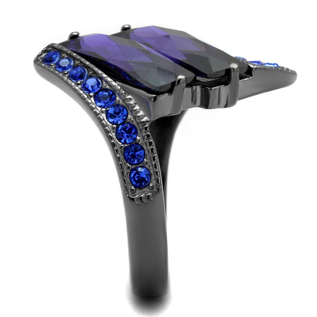 TK2996 - IP Light Black  (IP Gun) Stainless Steel Ring with AAA Grade CZ  in Tanzanite: 7
