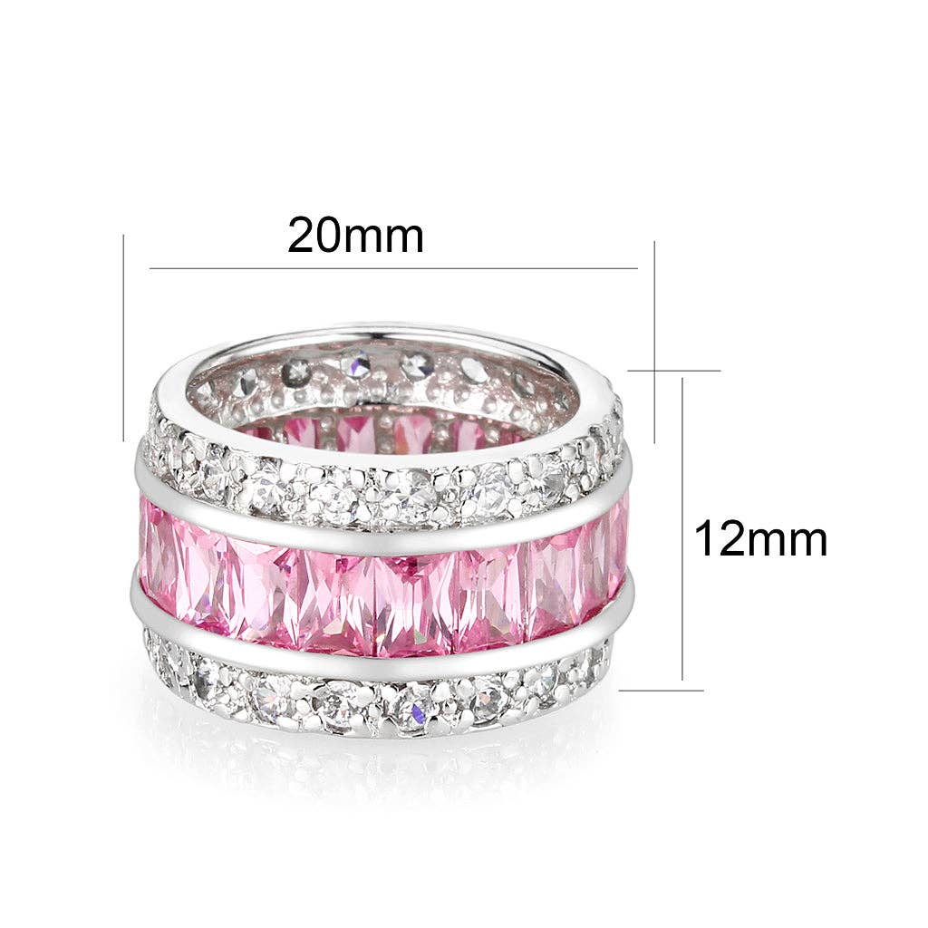 LO5W043- Rhodium Plated Brass Ring with CZ IN Pink: 5