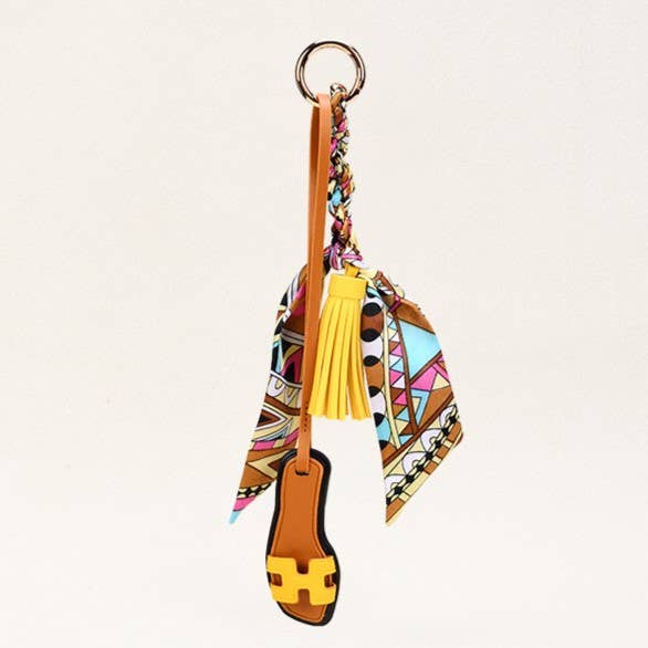 Sandals & Bow Scarf Tassel Bag Charm Keychain: Blue / M