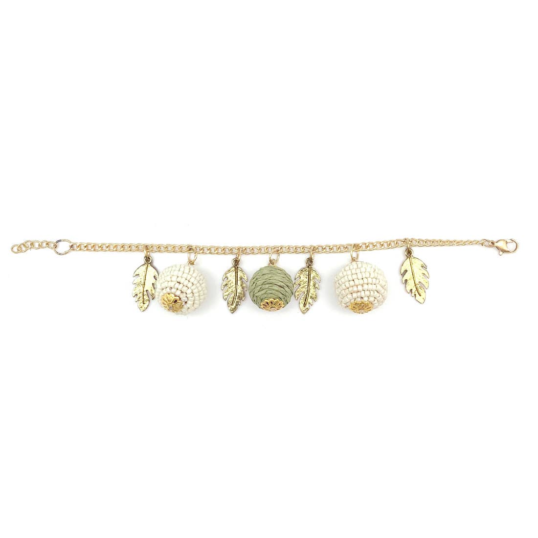Sachi Calming Sage Collection Bracelet - Sphere, Leaf Charms