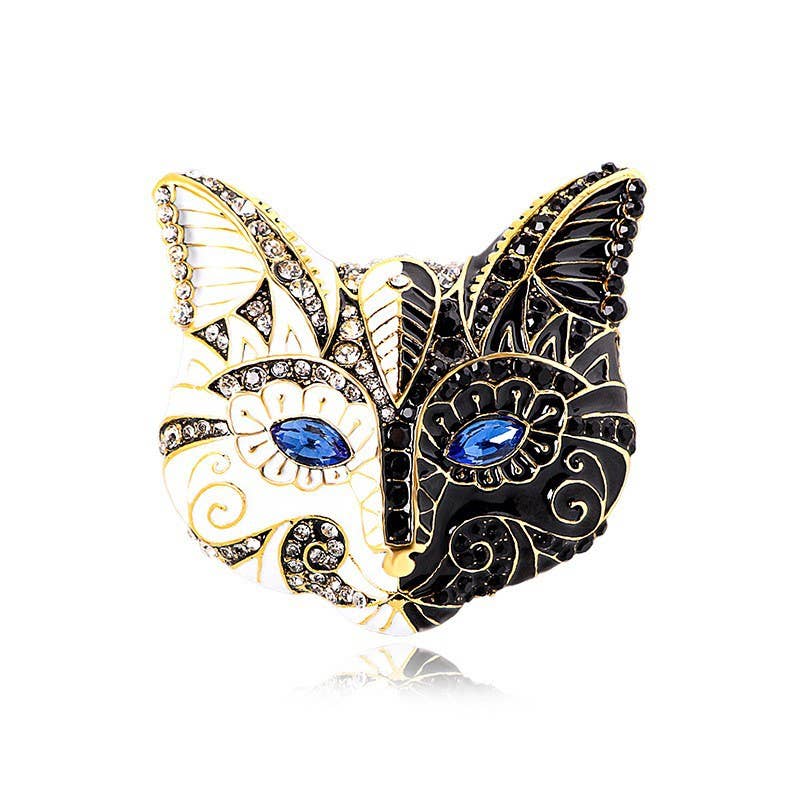 Vintage Cat Mask Brooch: Red / M