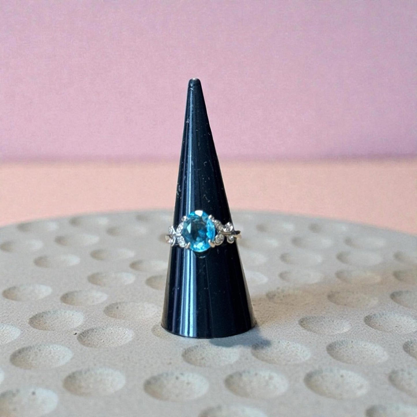 Blue Gemstone Silver Ring Size 7