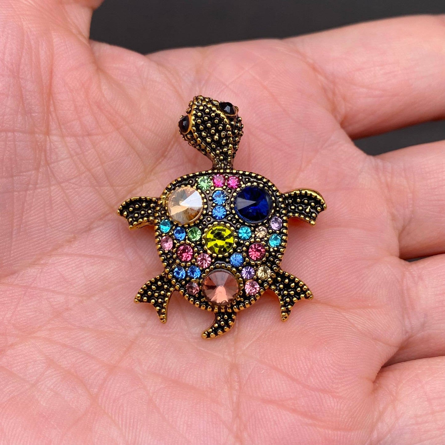 Colored Rhinestones Turtle Brooch