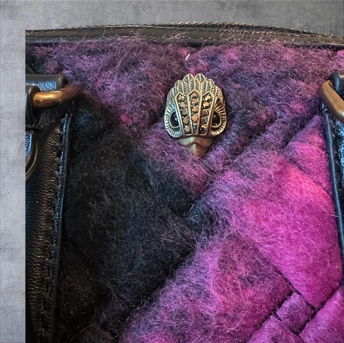 Kurt Geiger Small Kensington Boston Bag Fuchsia Tweed