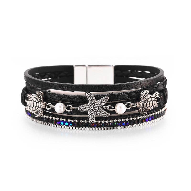 Starfish Turtle Pendant Bohemian Leather Bracelet: 1