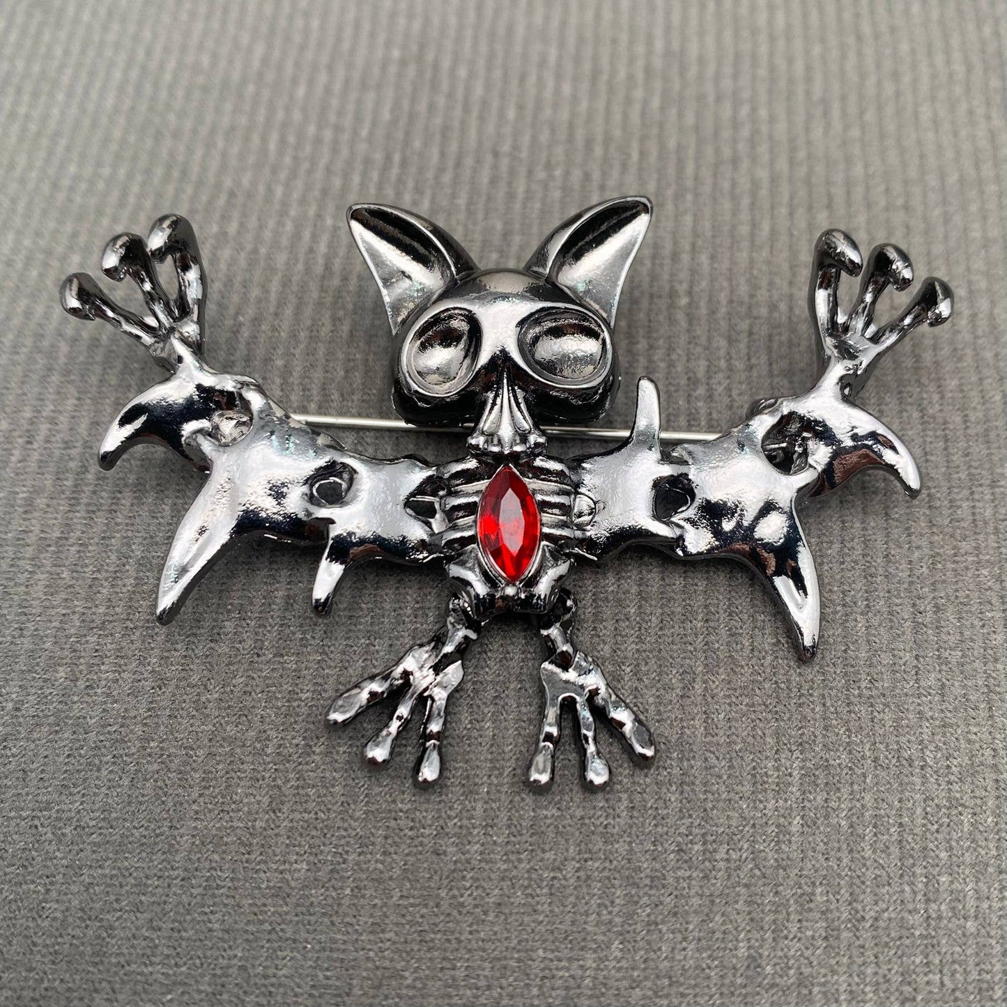Rhinestone Inlaid Bat Brooch
