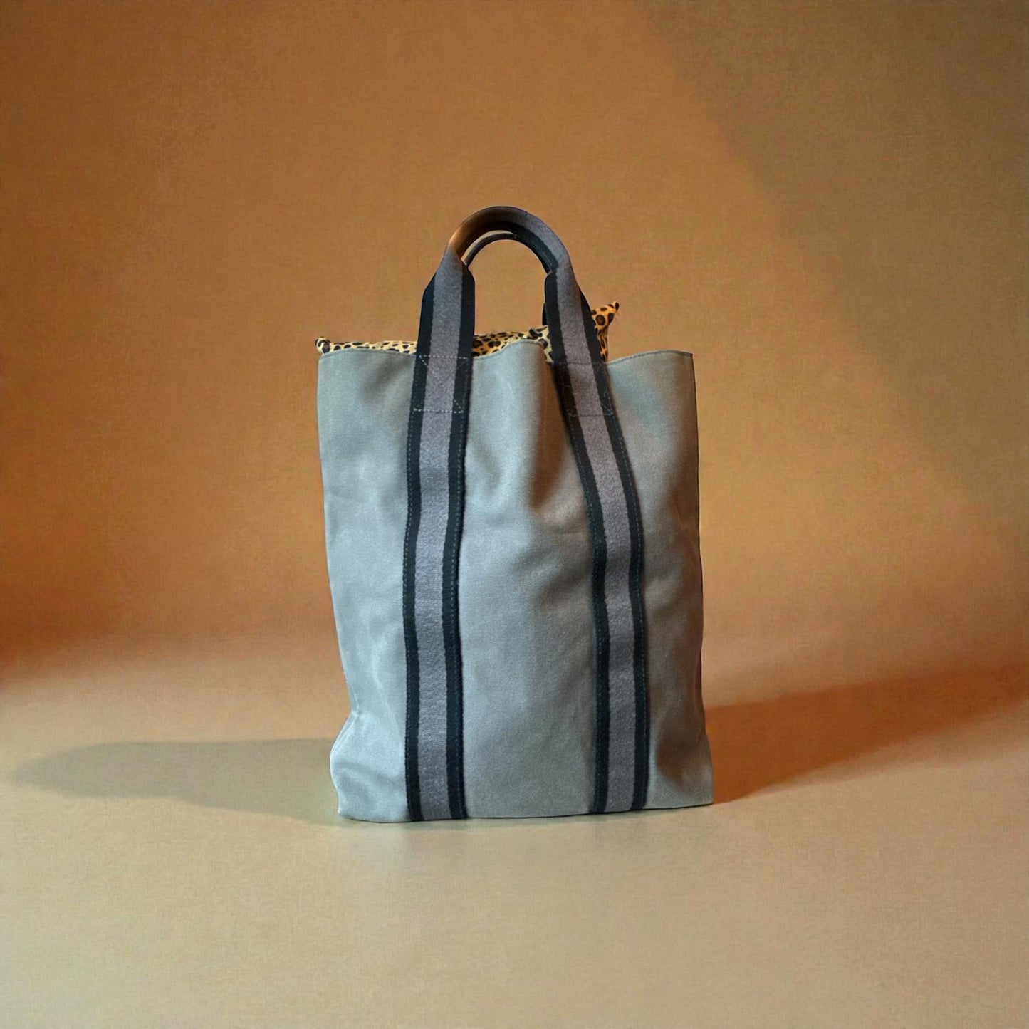 Hermes Gray Black Canvas Tote Bag Luxury Designer Purse