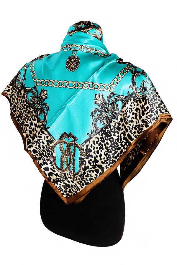 Print Gem Necklace Detailed Faux Satin Scarf: ASSORTED / ONE SIZE
