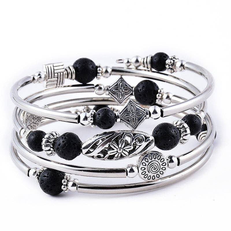 Natural Stone Wrap Beaded Bracelet Bangle: Turquoise