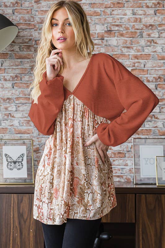 ET7348-10 BABYDOLL TOP: BRICK / 2-2-2 (S-M-L)