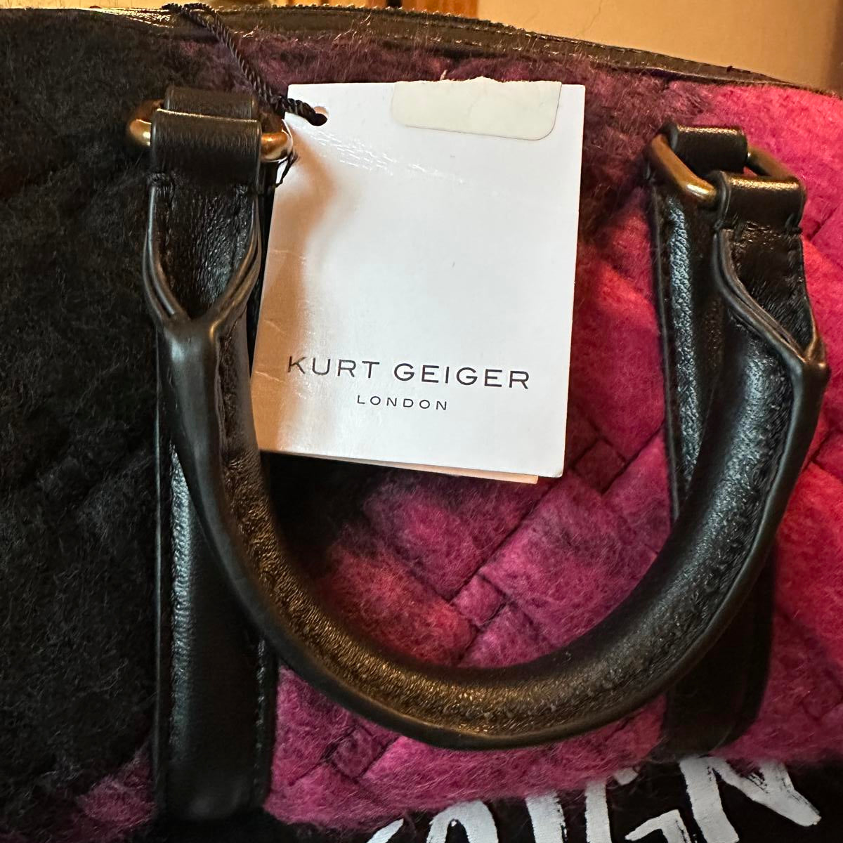 Kurt Geiger Small Kensington Boston Bag Fuchsia Tweed