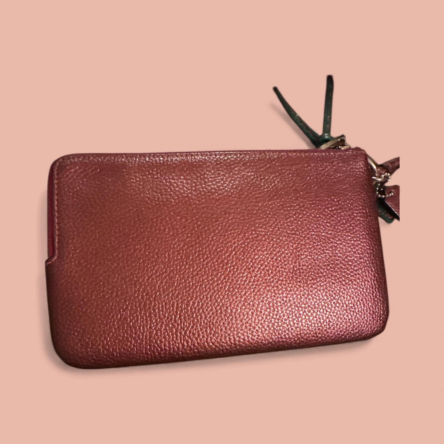 Coach Women's Leather Wristlet Clutch with Pom Pom Charm