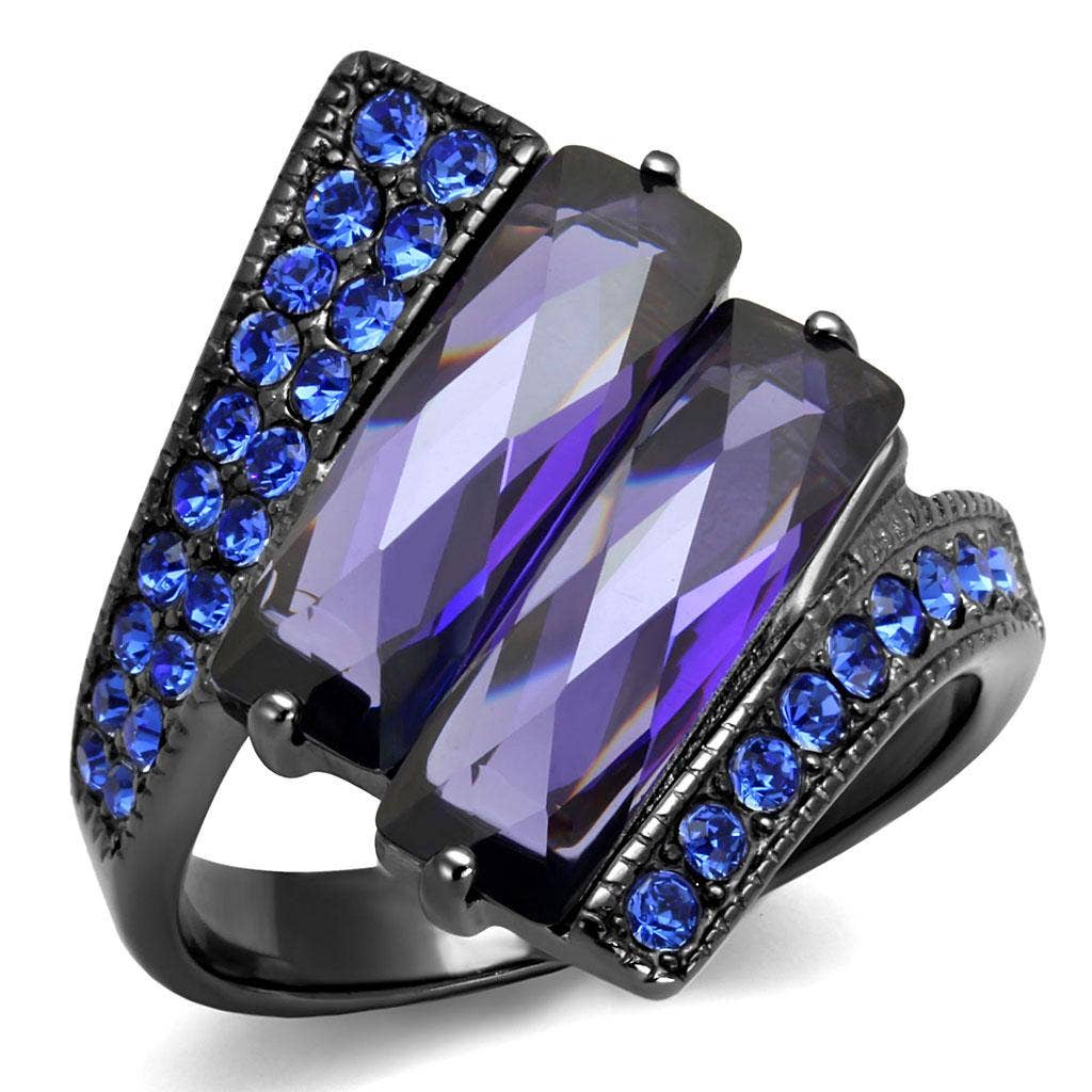 TK2996 - IP Light Black  (IP Gun) Stainless Steel Ring with AAA Grade CZ  in Tanzanite: 7
