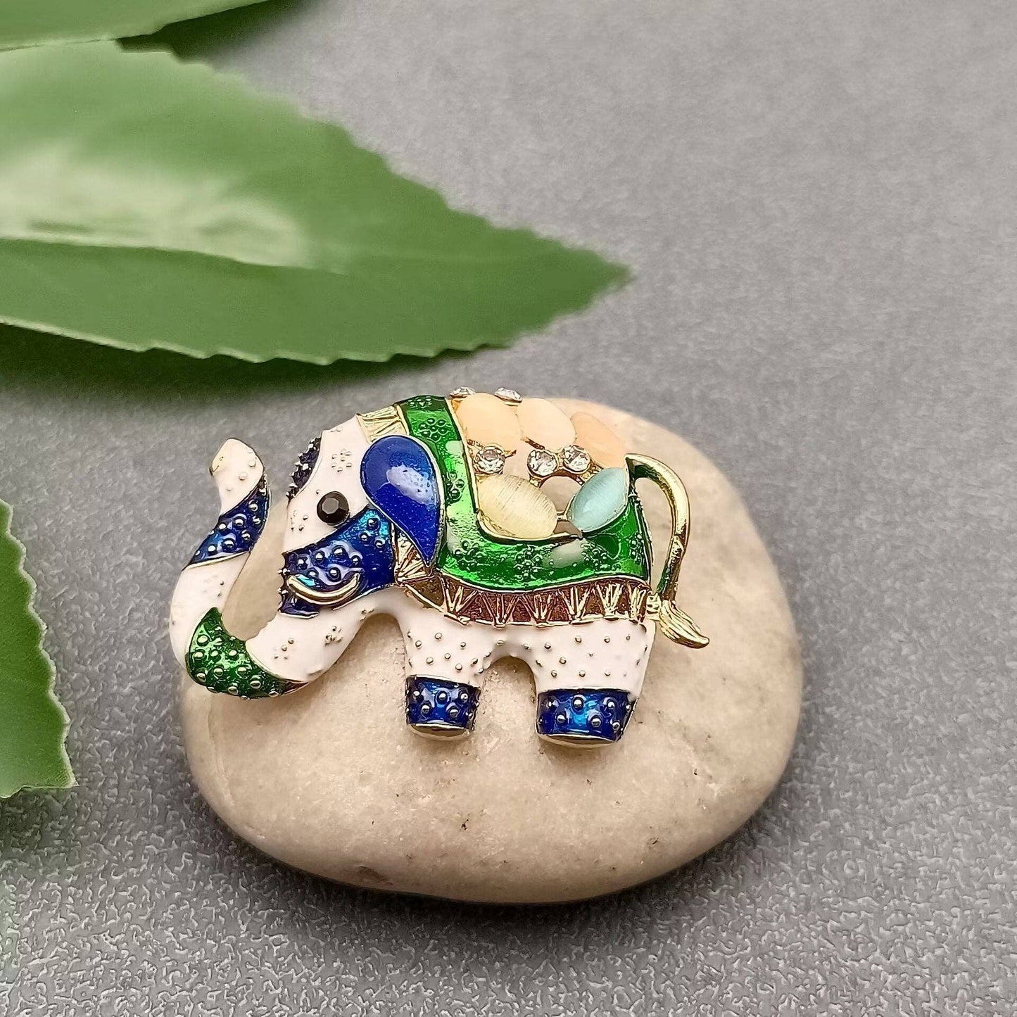 Cute Rhinestone Enamel Elephant Brooch