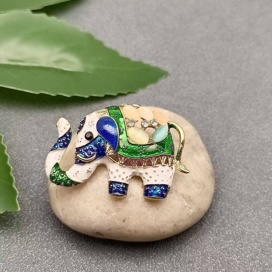 Cute Rhinestone Enamel Elephant Brooch