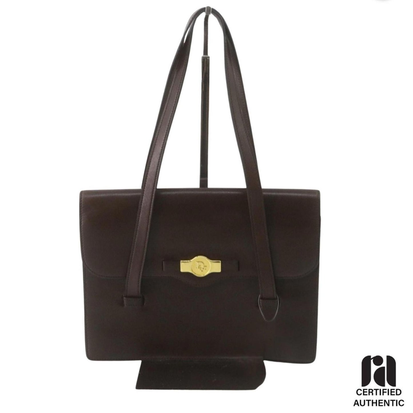 Christian Dior Brown Leather Tote Bag with Gold-tone Hardware