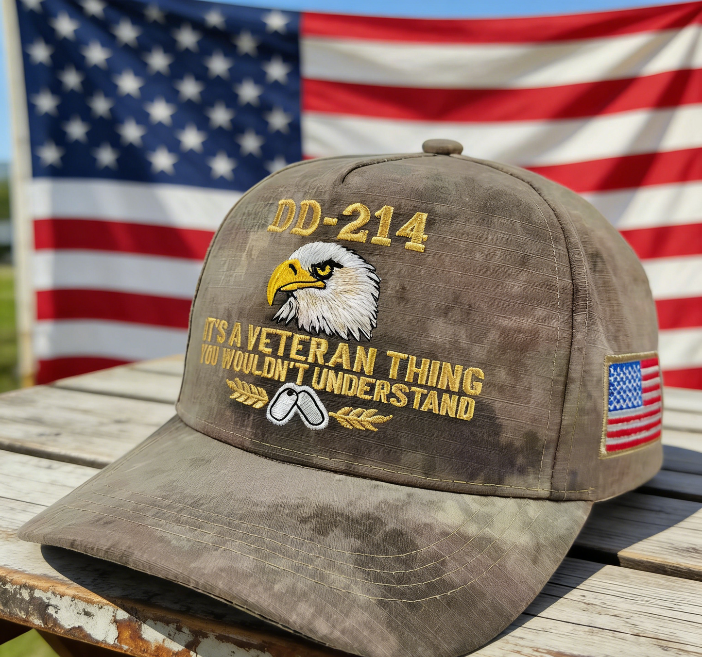250th Anniv DD-214 Liberty Bell Embroidered Baseball Cap: Black / M