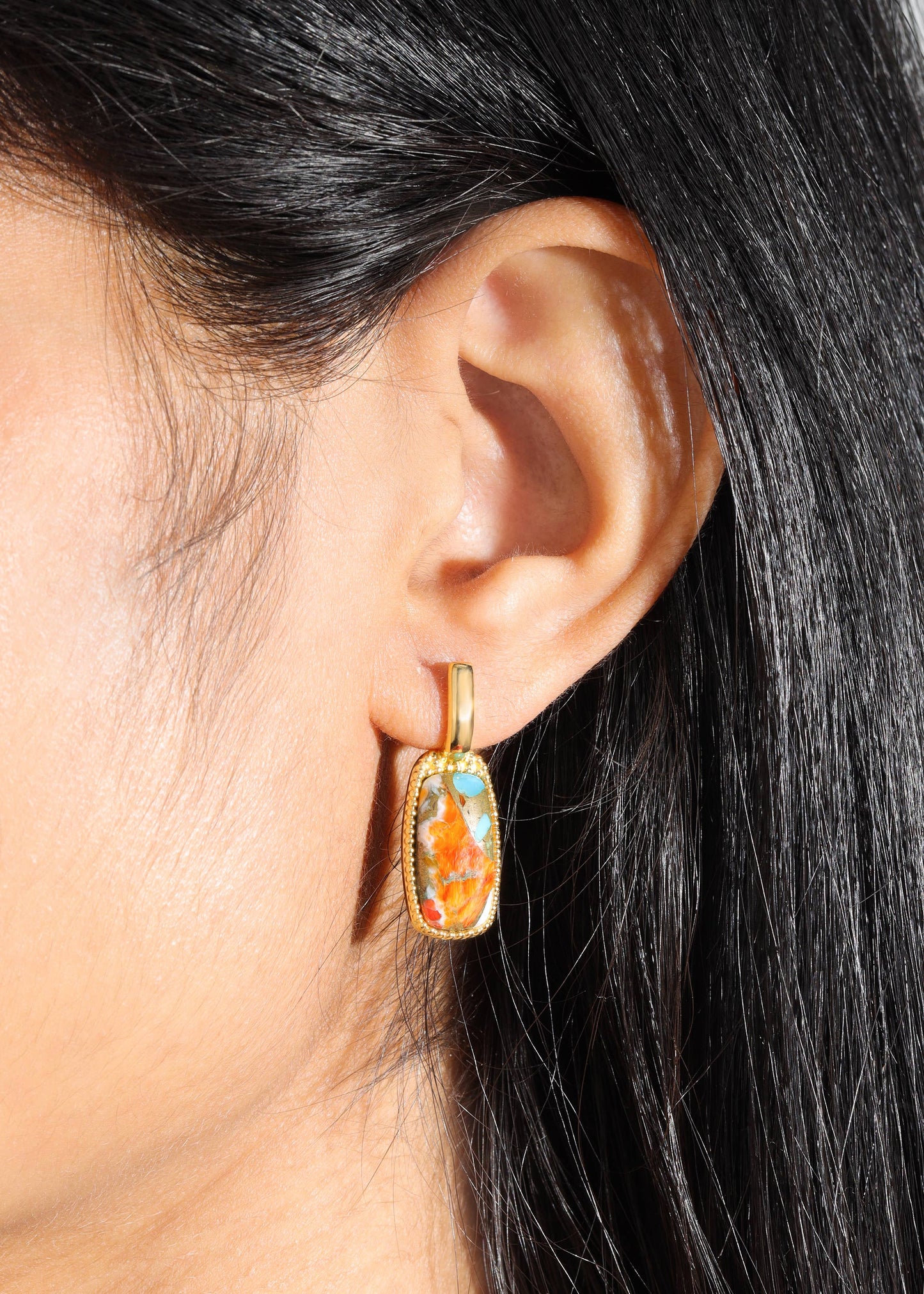 Gold Plated Spiny Oyster Turquoise Composite Drop Earrings