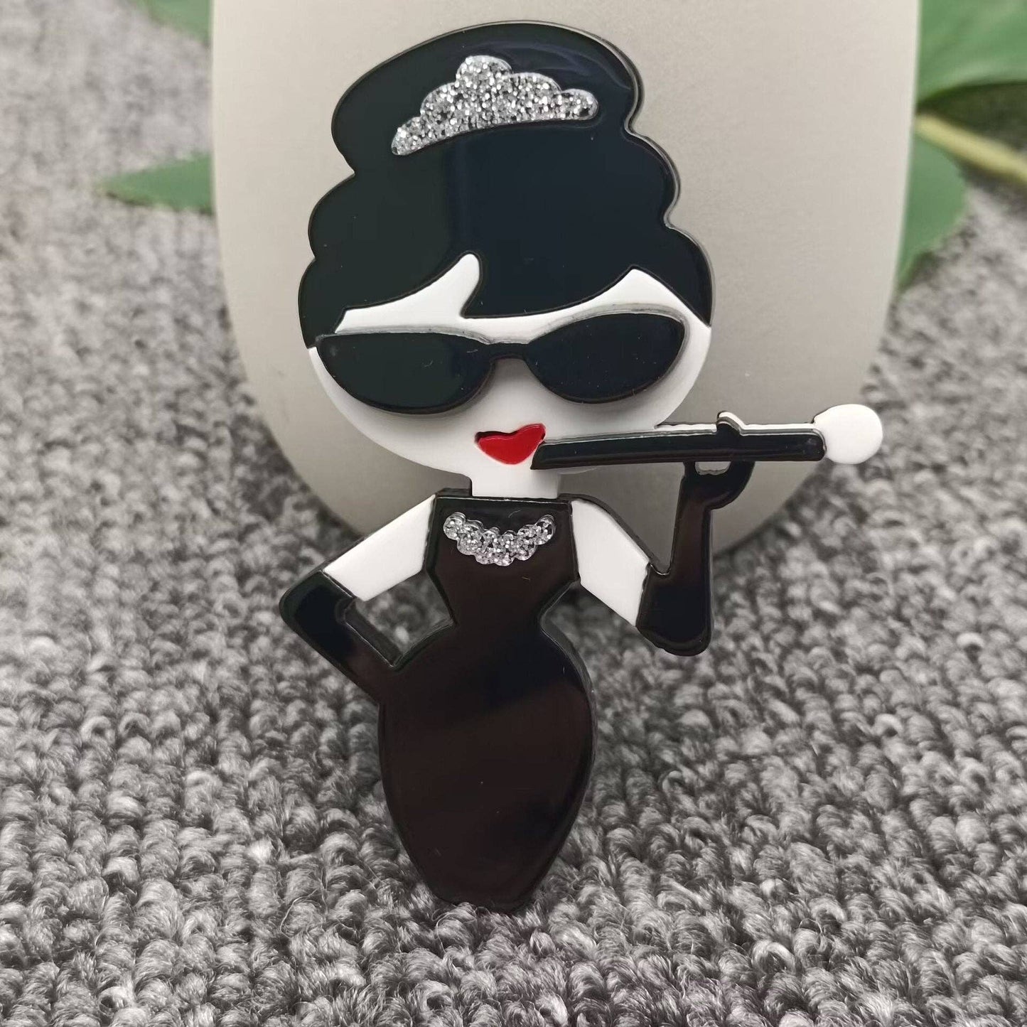 Modern Woman Smoking Acrylic Brooch
