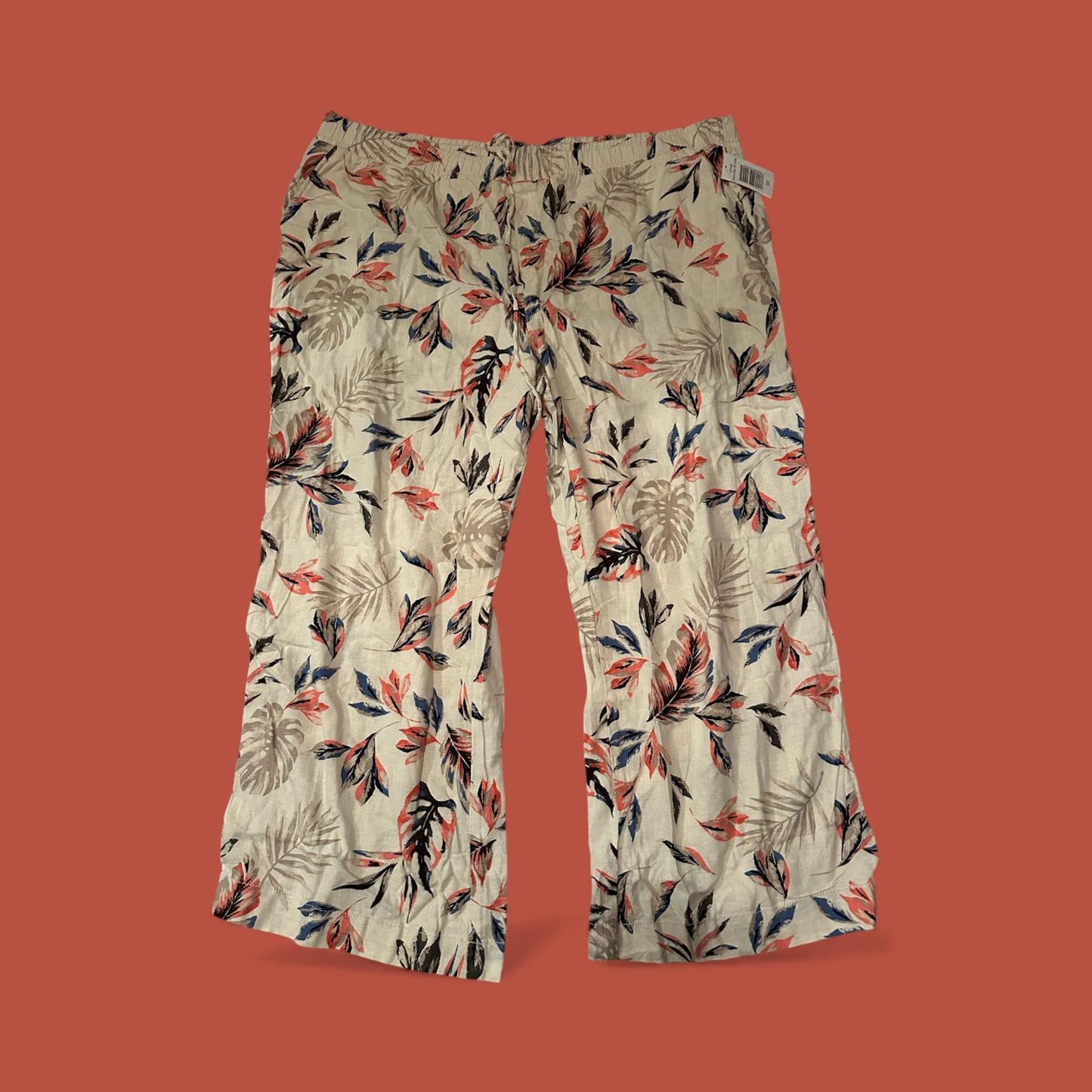 Briggs Women's 3X Linen Rayon Casual Pants with Floral Print