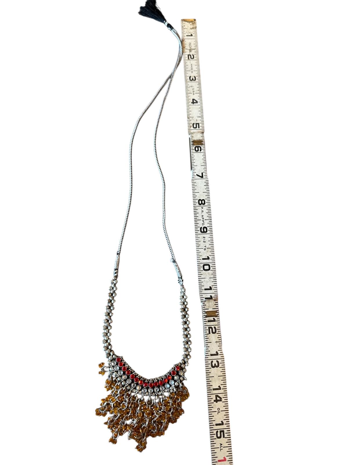 Elegant Necklace and Earrings Set with Amber and Red Accents