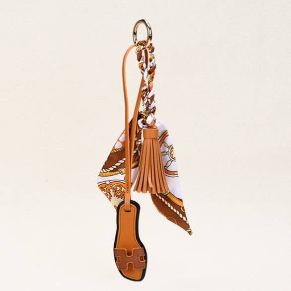 Sandals & Bow Scarf Tassel Bag Charm Keychain: Blue / M