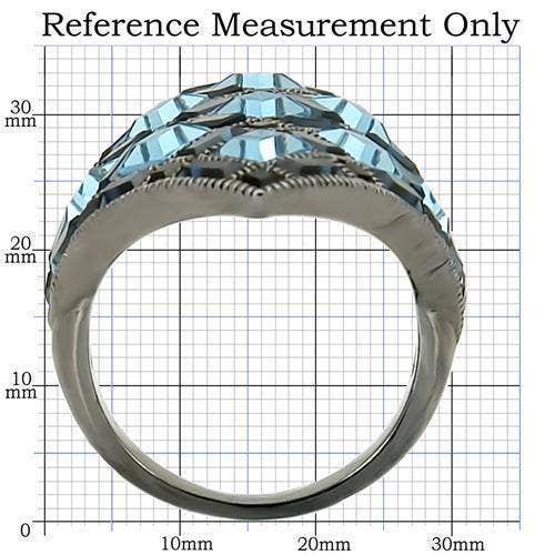 0W235 - Ruthenium Brass Ring with Top Grade Crystal  in Sea Blue: 6