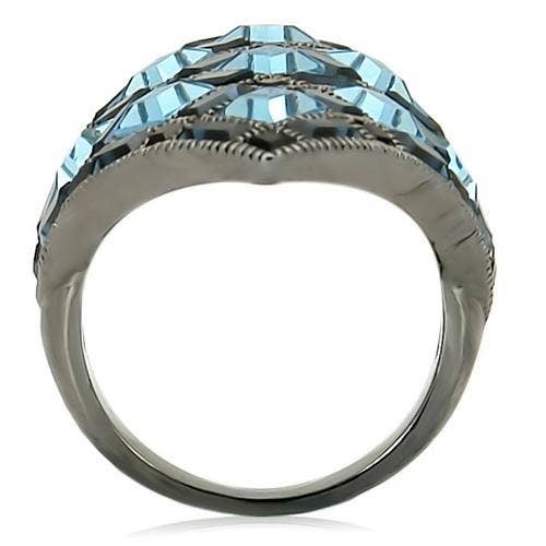 0W235 - Ruthenium Brass Ring with Top Grade Crystal  in Sea Blue: 7