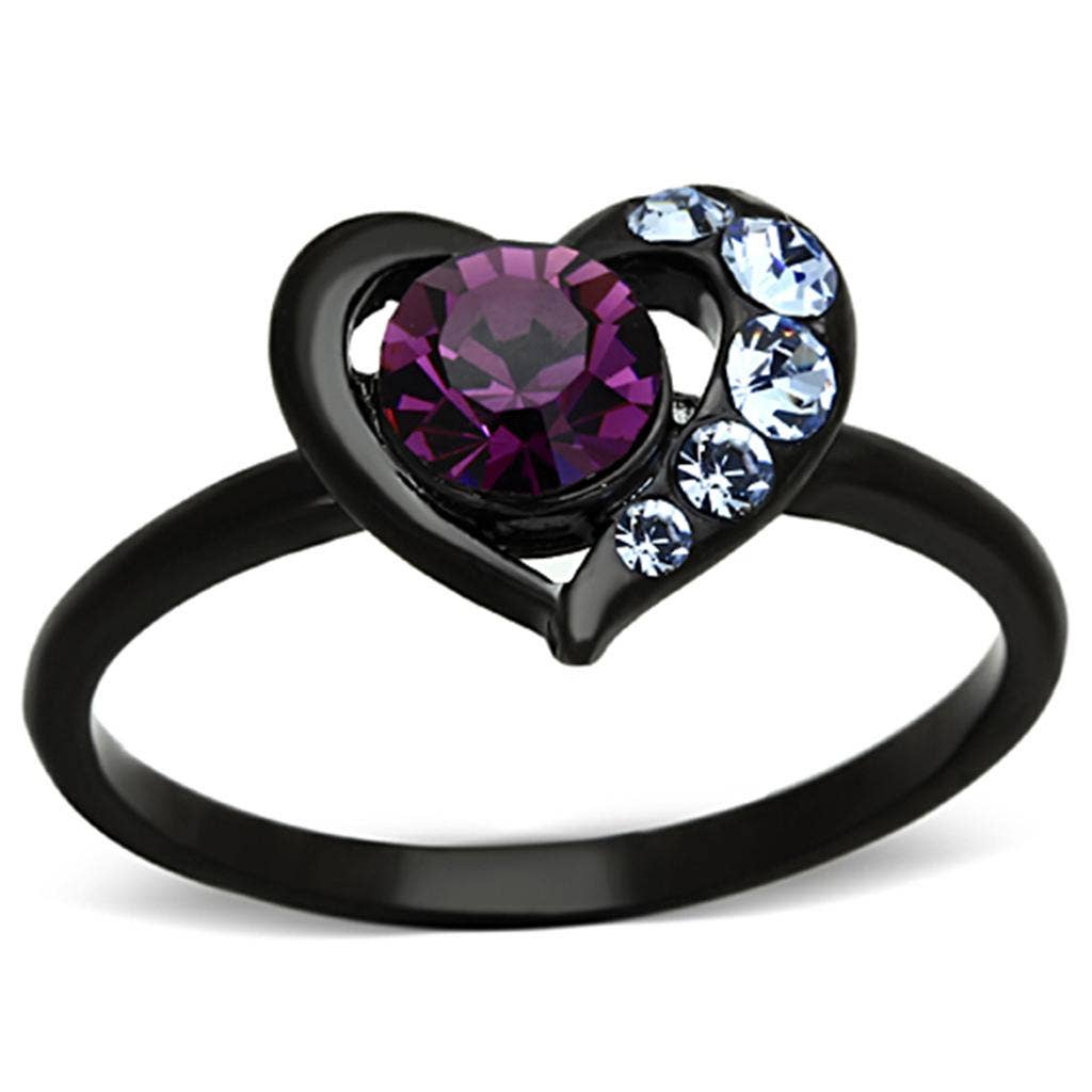 TK1300 - IP Black(Ion Plating) Stainless Steel Ring with Top Grade Crystal  in Amethyst: 6