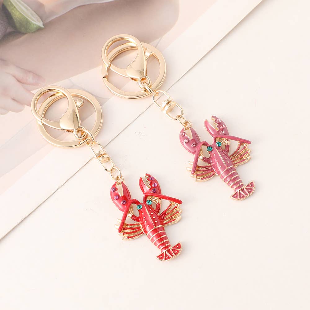 Creative Diamond-Studded Crayfish Keychain Bag Charm: Red / M