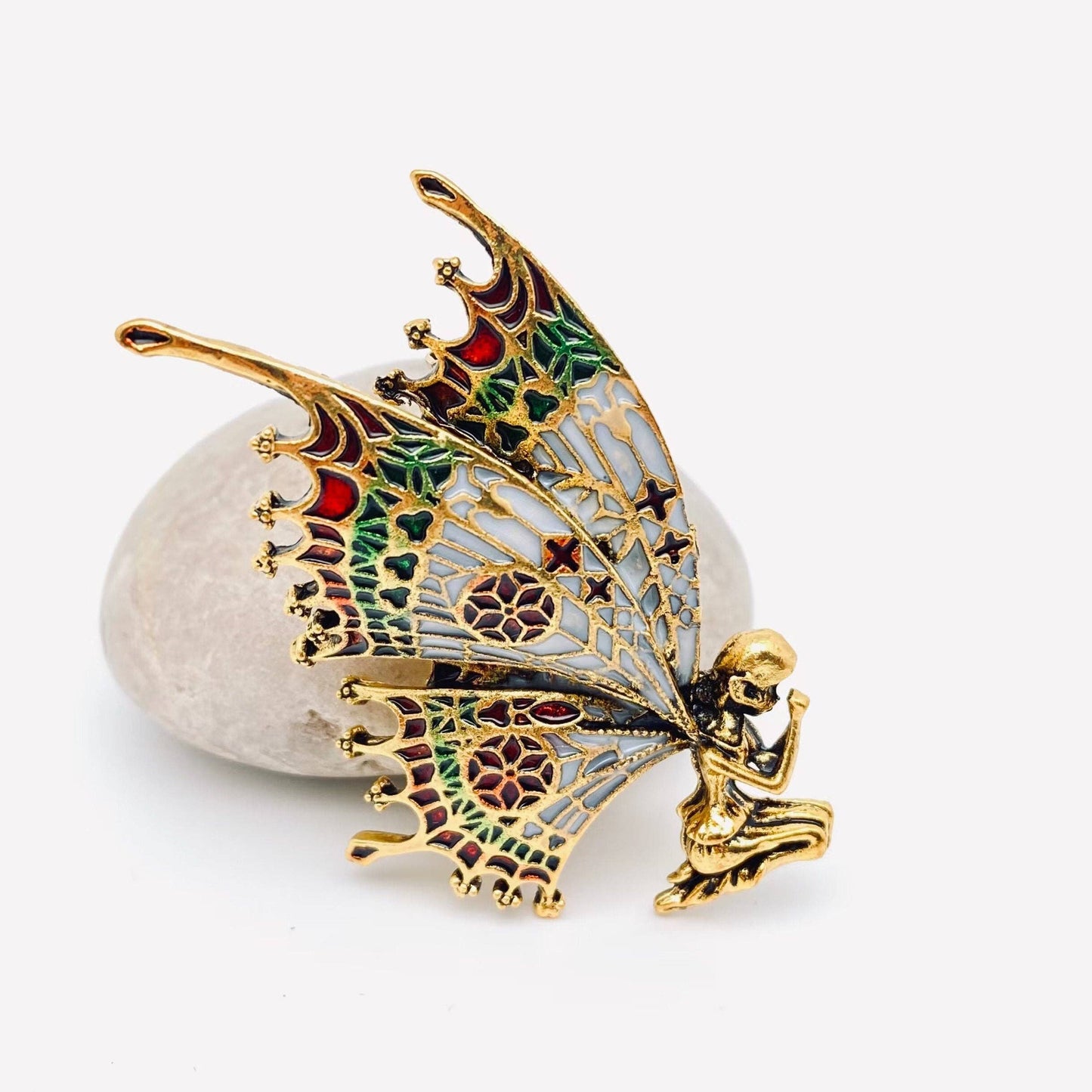 Enamel Prayer Butterfly Fairy Brooch
