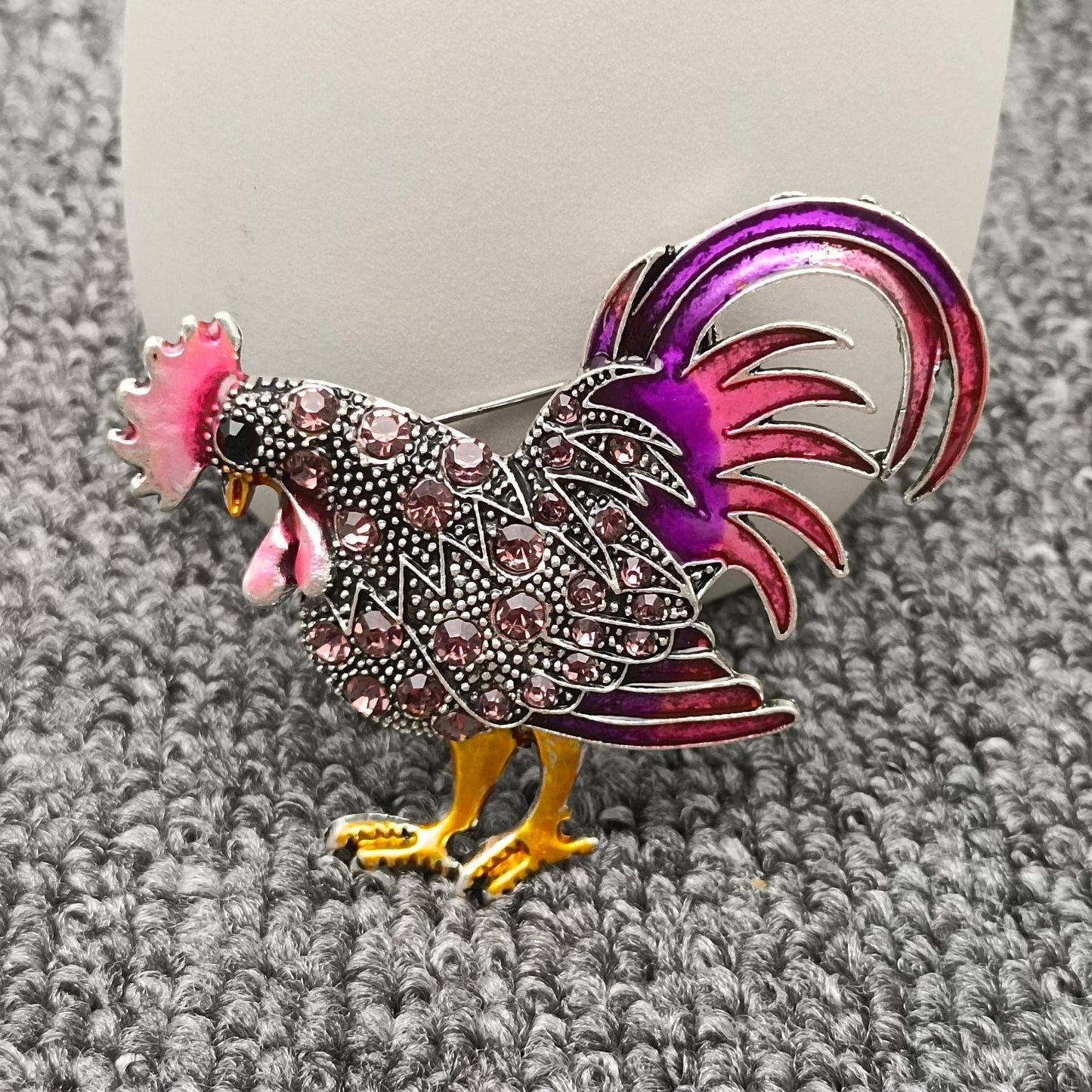 Colored Rhinestone Enamel Rooster Brooch: Red