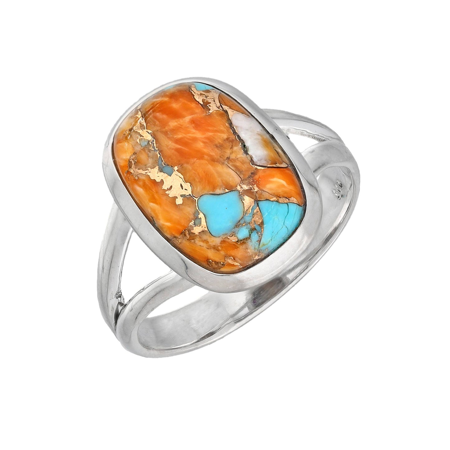 Sterling Silver Oyster Copper Turquoise Statement Ring: 7