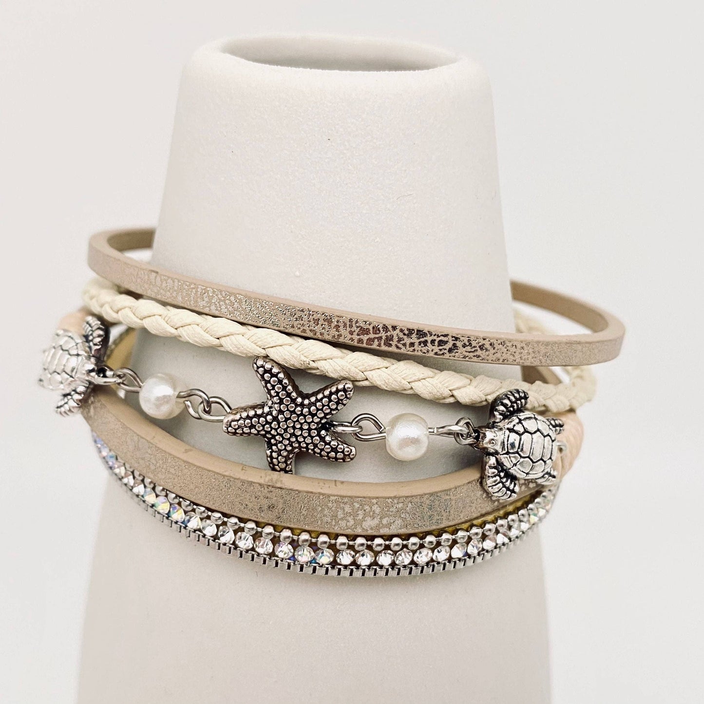 Starfish Turtle Pendant Bohemian Leather Bracelet: 1