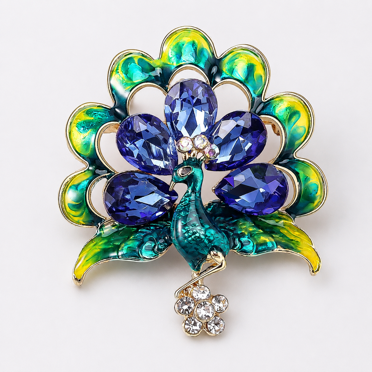 Majestic Crystal Peacock Brooch Pin: A1