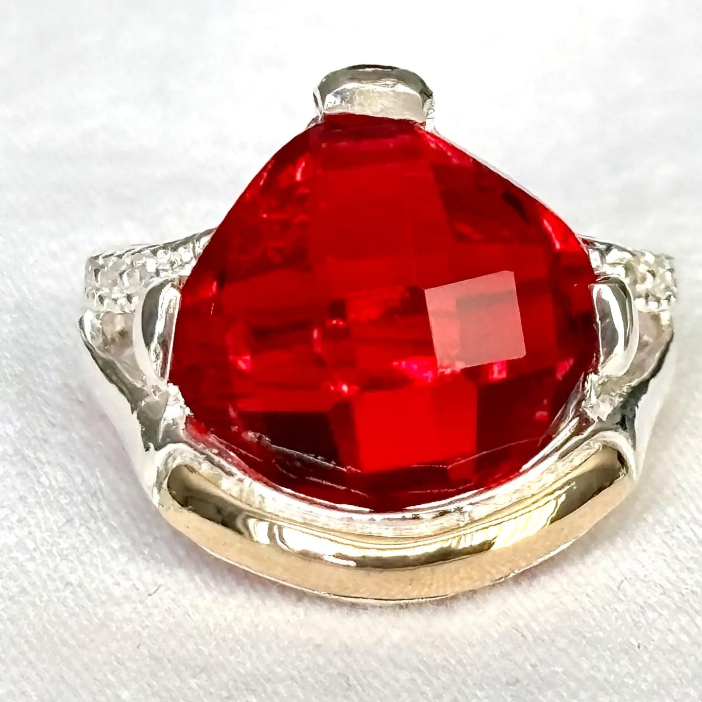 Red Flame Ring 925 Sterling Silver & 10K Gold Accent Size 9
