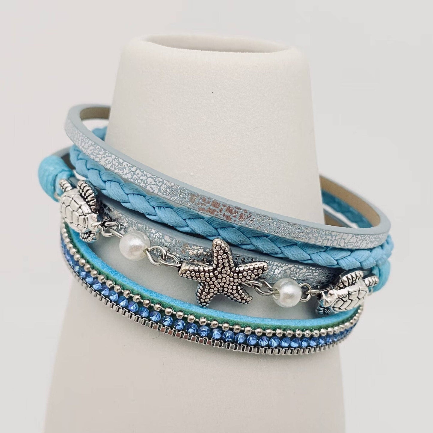 Starfish Turtle Pendant Bohemian Leather Bracelet: 1