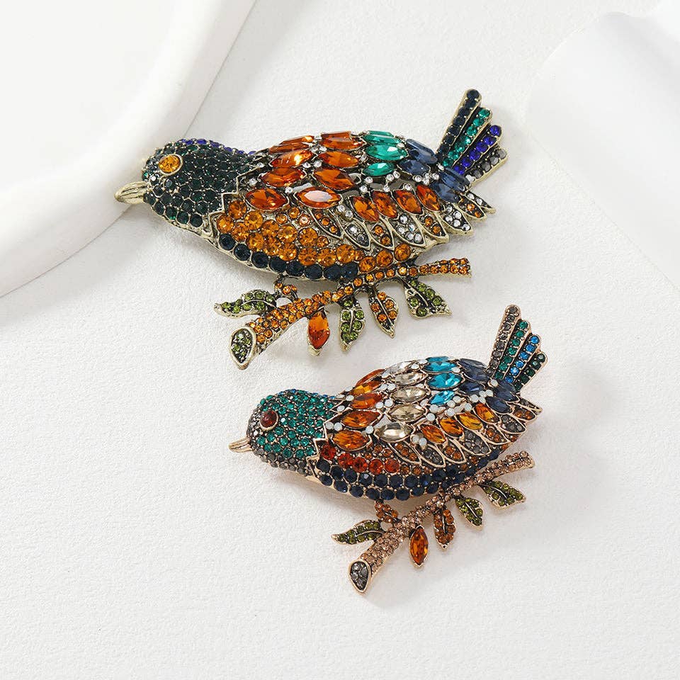 Retro Full Rhinestone Magpie Brooch Stylish Big Bird Jacket Pin: Large Champagne
