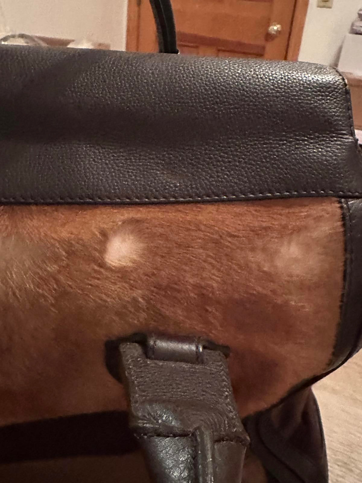 Gucci Vintage Brown Leather & Fur Accent Handbag