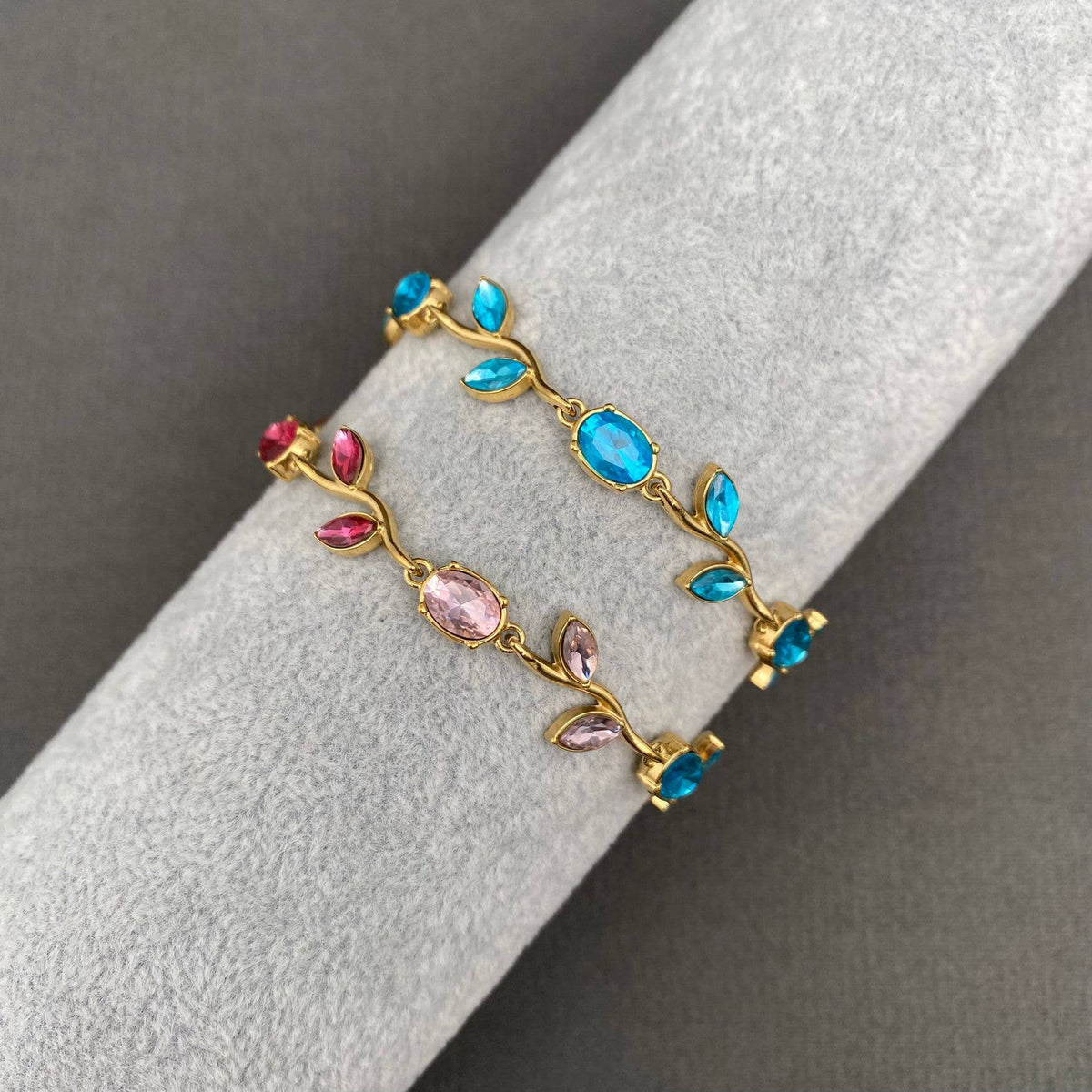 Colored Zircon Foliage 18K Gold Plated SS Bracelet - FGS: Colourful