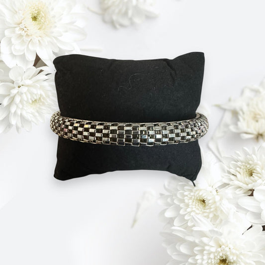Elegant SilverTone Checkered Bracelet • Geometric Pattern