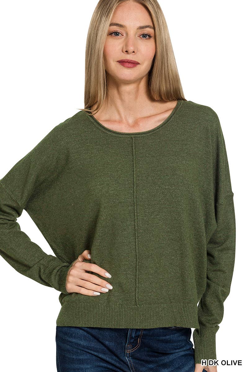 `Viscose Front Seam Round Neck Sweater Zenana: TURQUOISE-172357 / S