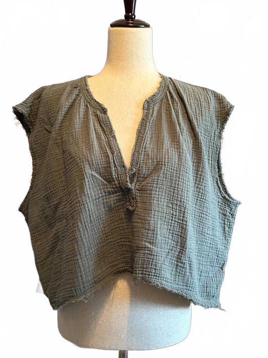 Aerie Sleeveless Textured Blouse, Size XL