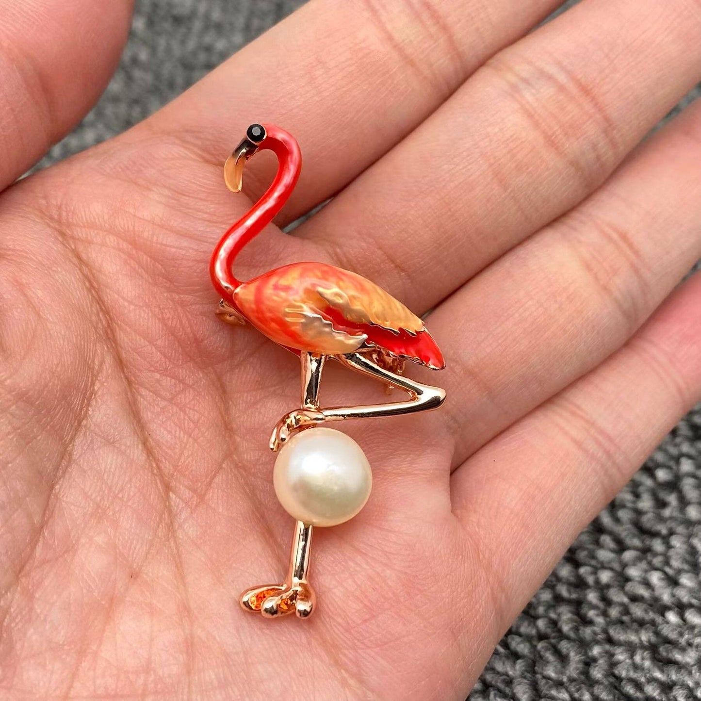 Inlaid with Pearl Enamel Flamingo Brooch: Red