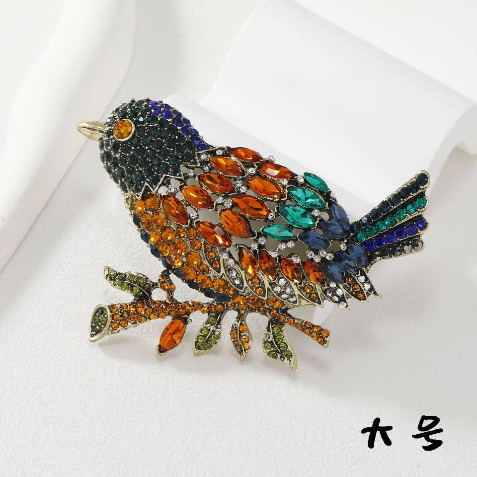 Retro Full Rhinestone Magpie Brooch Stylish Big Bird Jacket Pin: Large Champagne