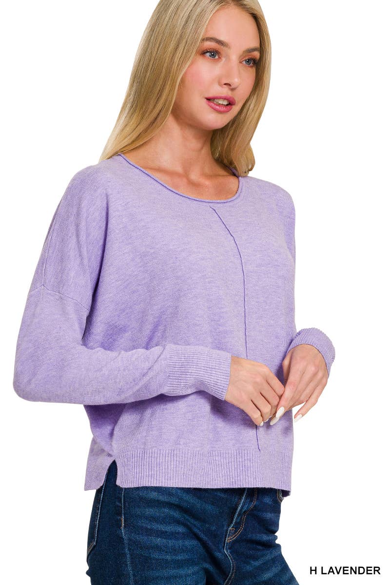 `Viscose Front Seam Round Neck Sweater Zenana: TURQUOISE-172357 / M