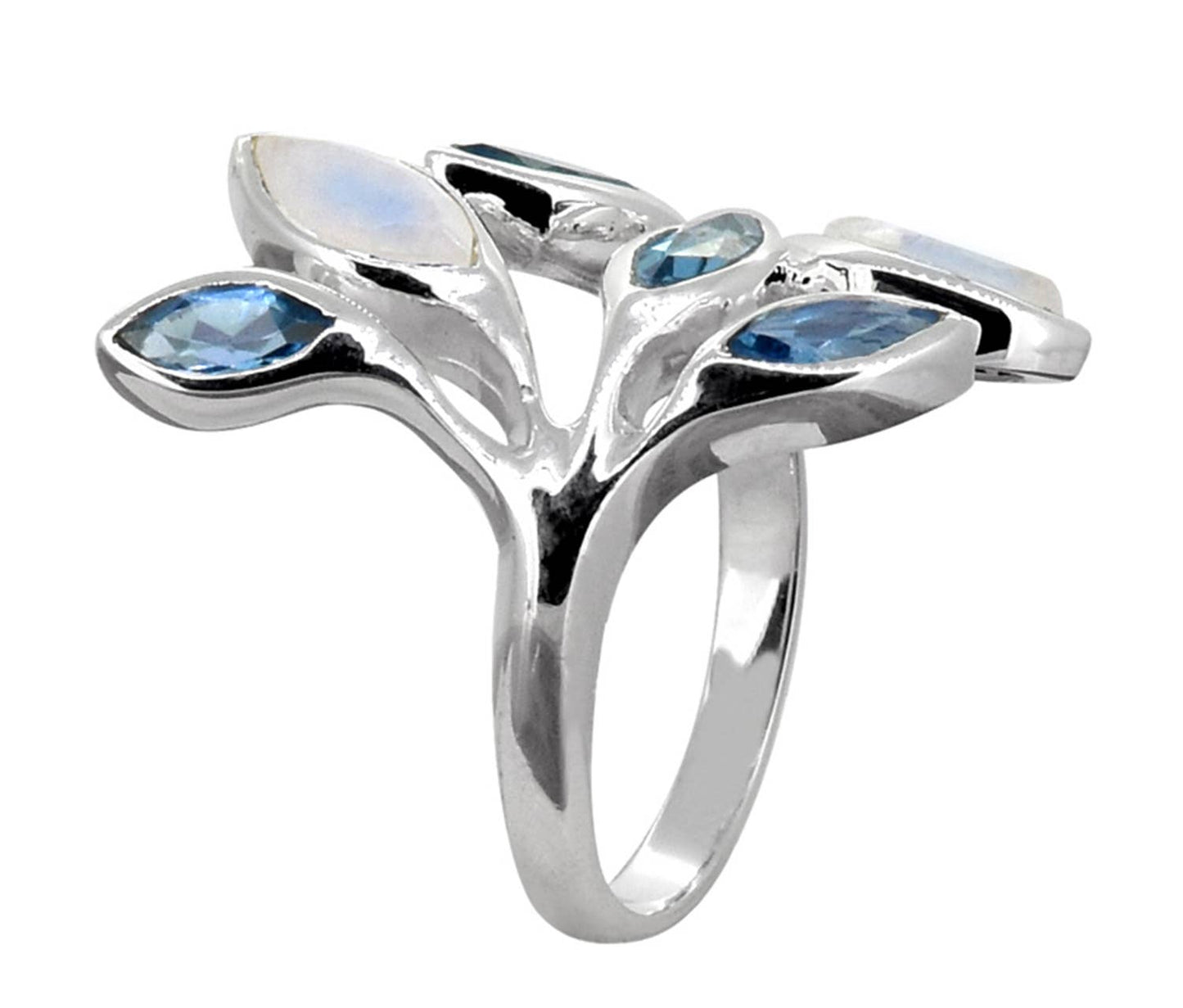 London Blue Topaz Moonstone 925 Sterling Silver Leaf Ring: 9
