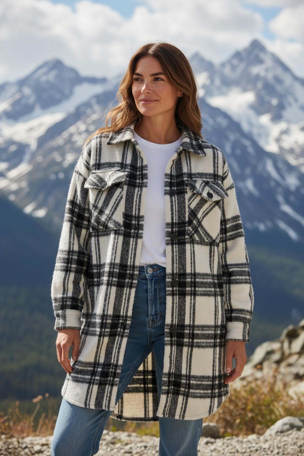 Steve Madden Women's Long Plaid Wool Blend Shacket Coat - XS