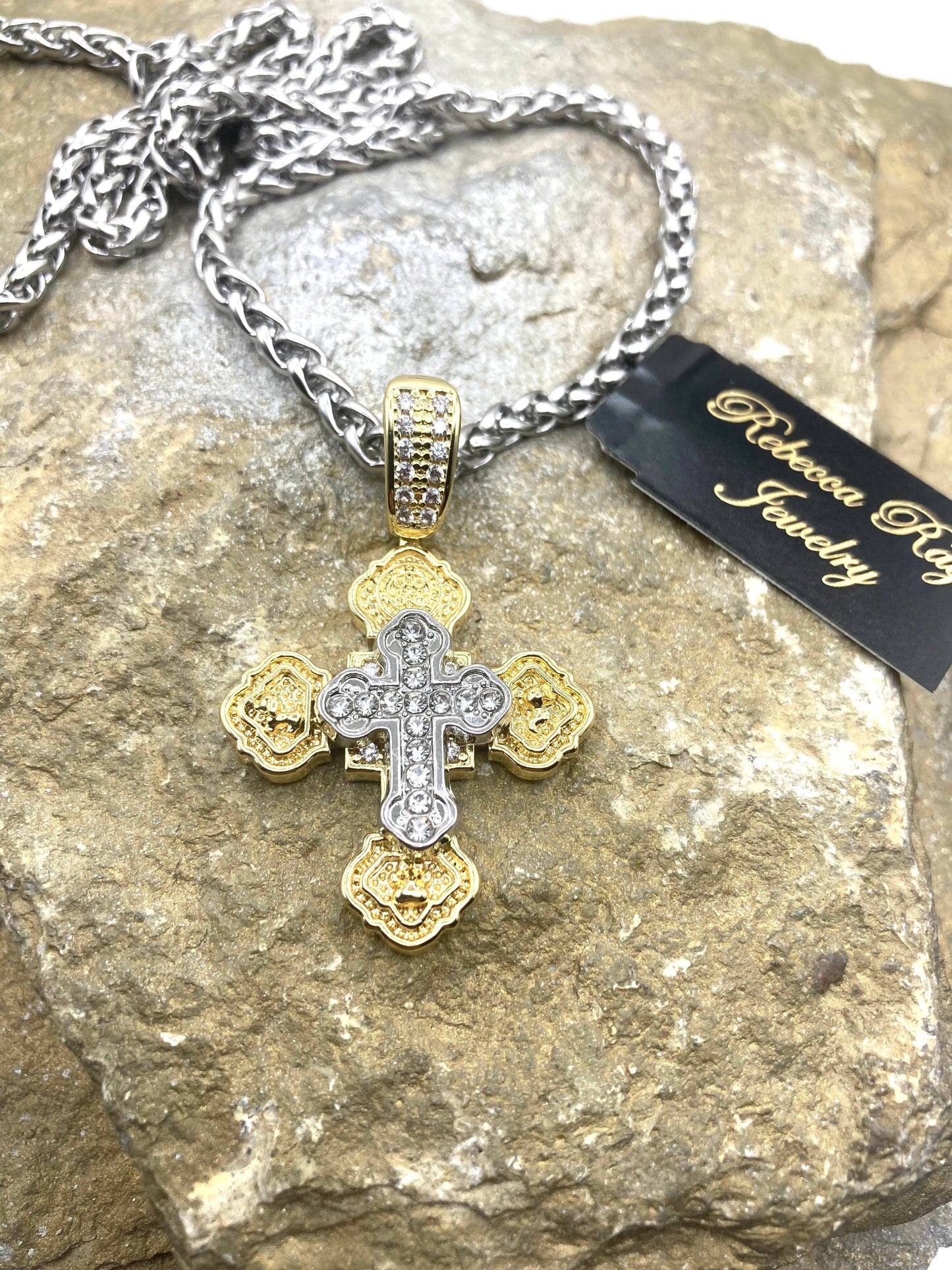 Layered Two Tone Cross Necklace