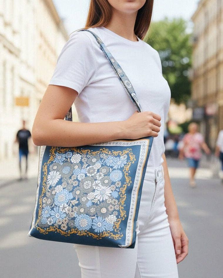 JCFB0091 Blue-White Mandala Floral Shoulder Bag